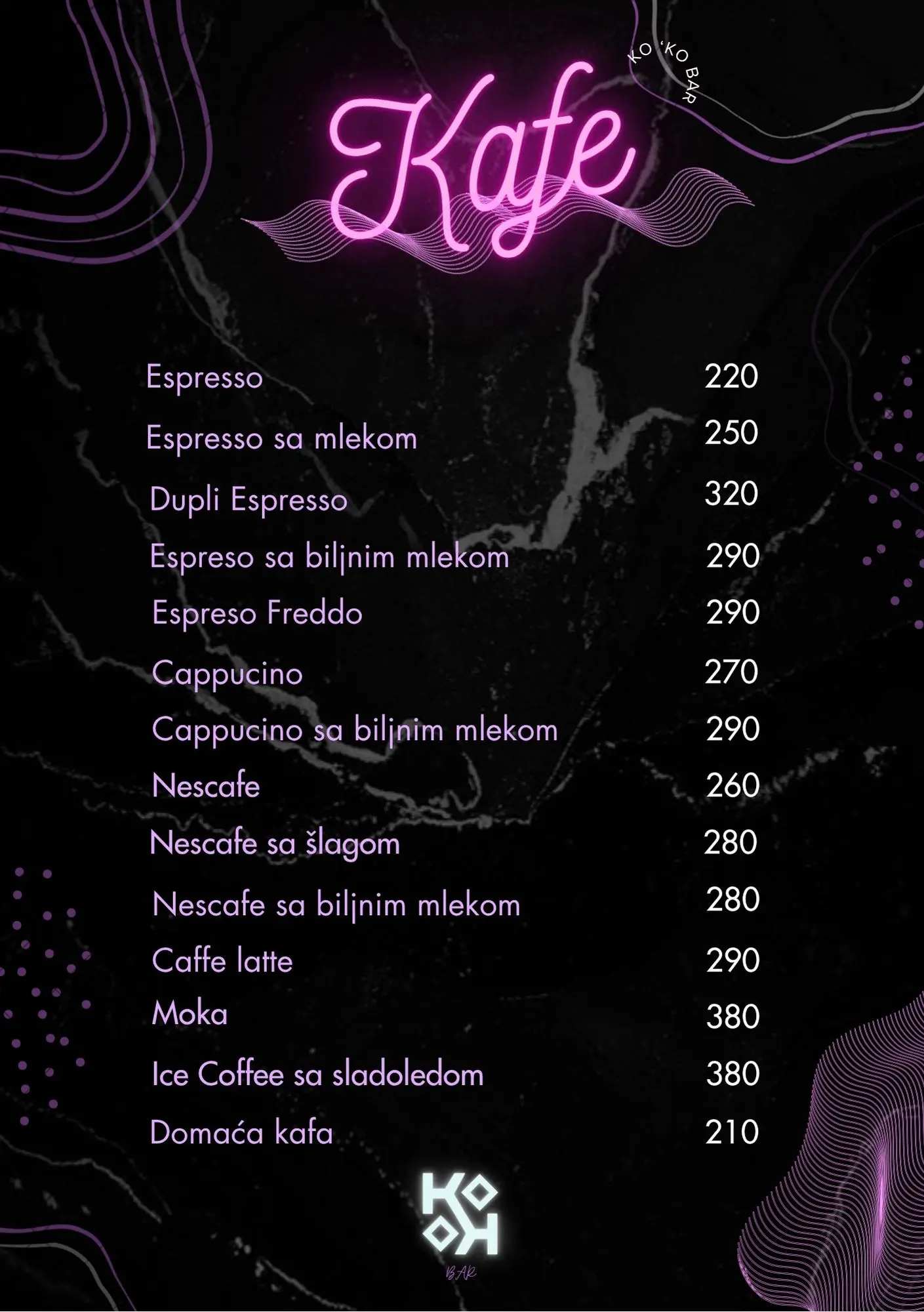 Osnovna kafa u karti pica