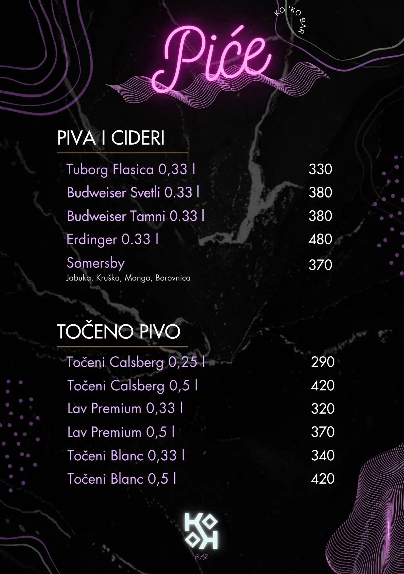 Piva i cideri u karti pica