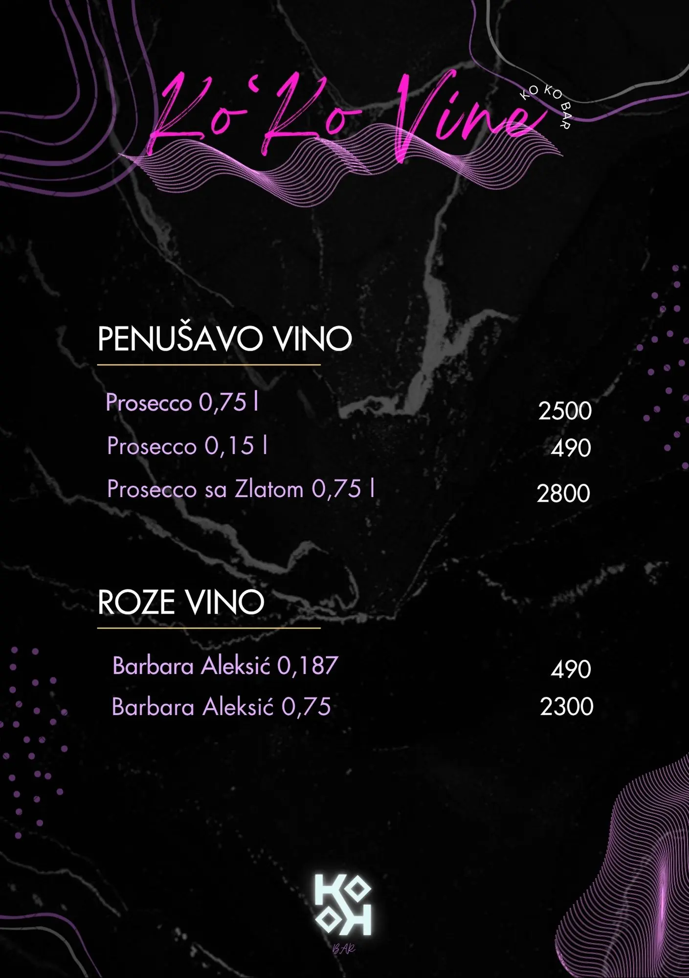 Penusavo i roze vino u karti pica